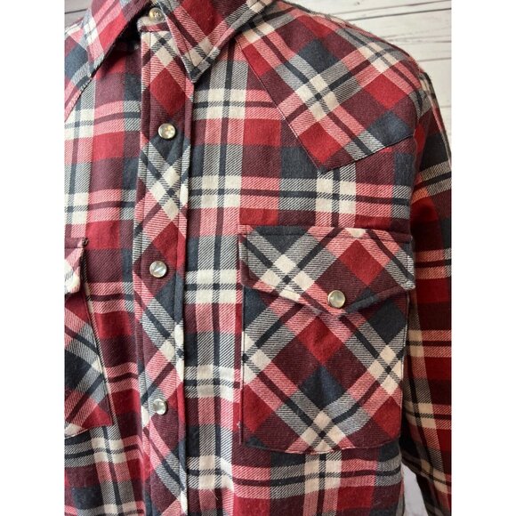 Stir-Ups Western Model Flannel pearl snap shirt Medium Shacket Mens Vintage - Picture 8 of 10